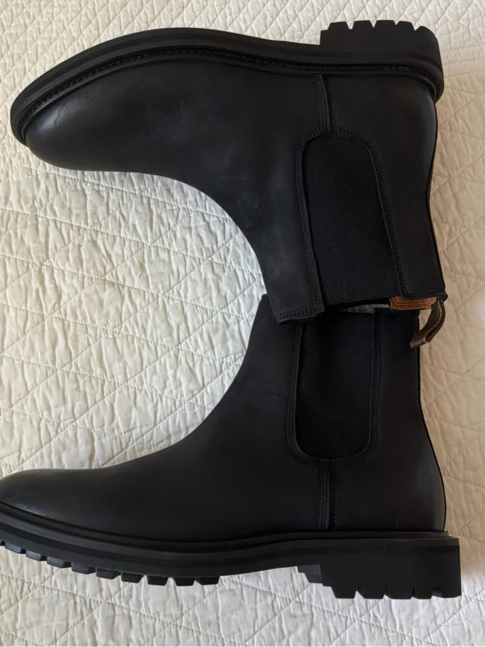 Quince NEW Men Rugged Leather Lug Sole Chelsea Boot Black Ankle Pull On